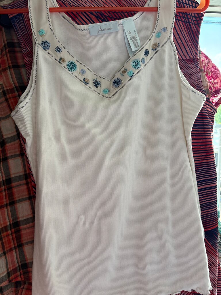 Embroidered White Tank Top by jh collectibles