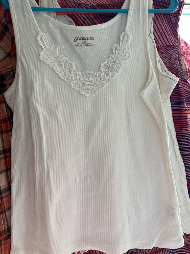 St. John's Bay Women's White Embroidered Tank Top