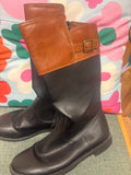 Women's Leather Knee High Boots with Brown Accent