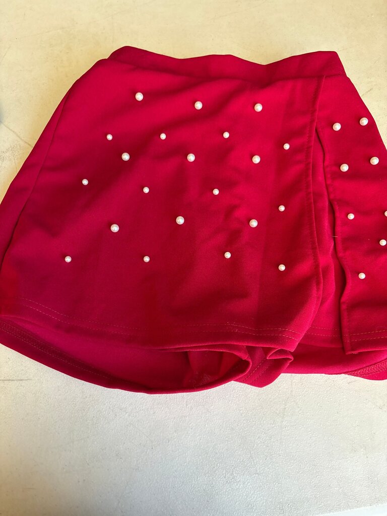 Girls Red Shorts with Pearl Accents