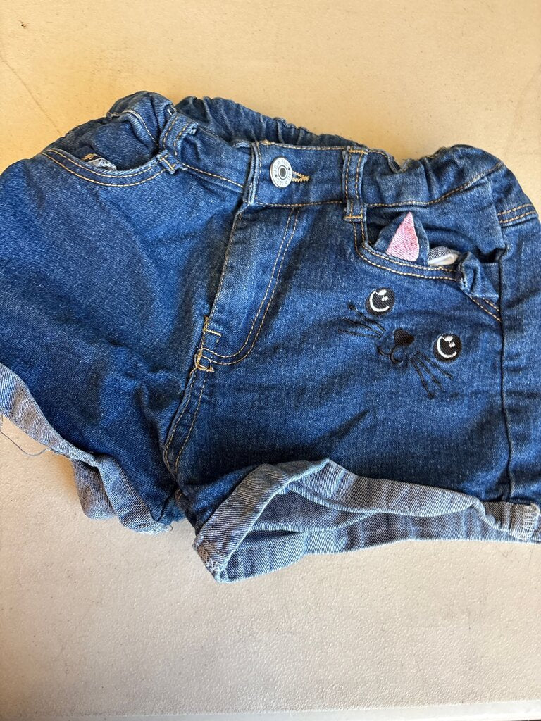 Girls Denim Shorts with Cat Design