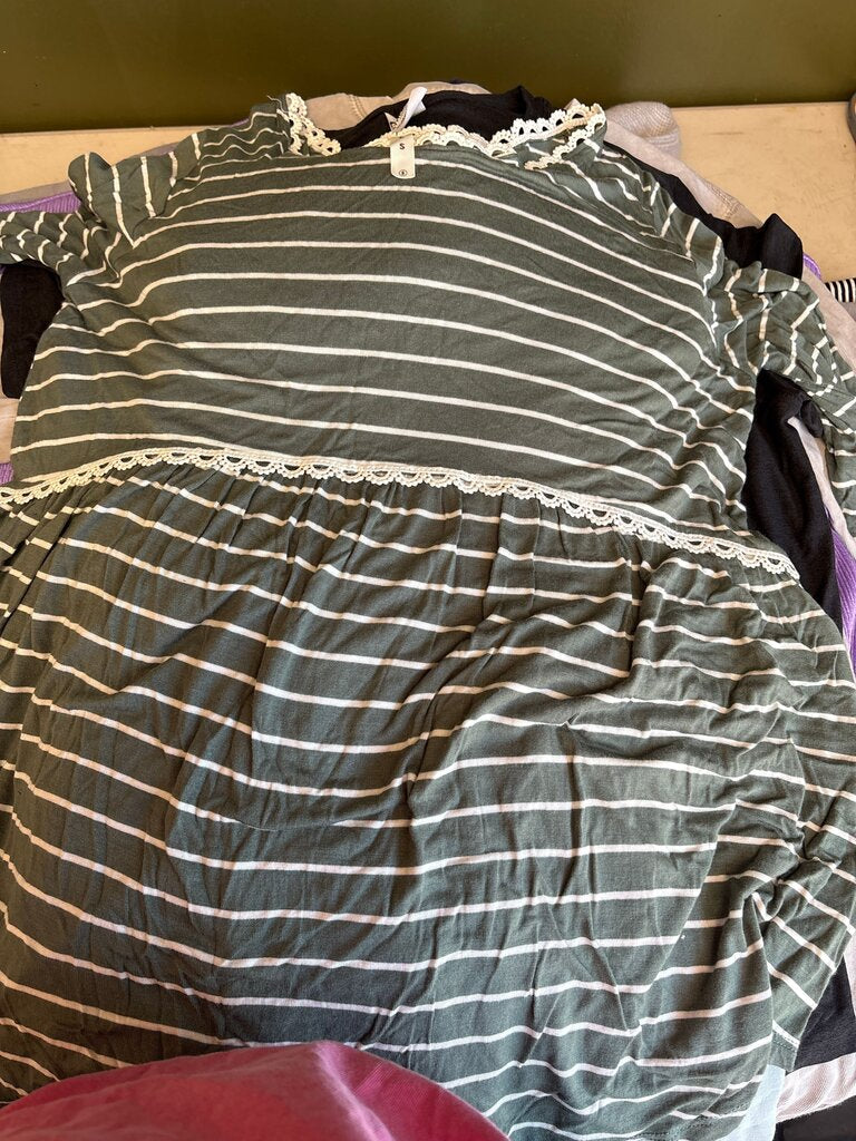 Striped Green Dress with Lace Detail
