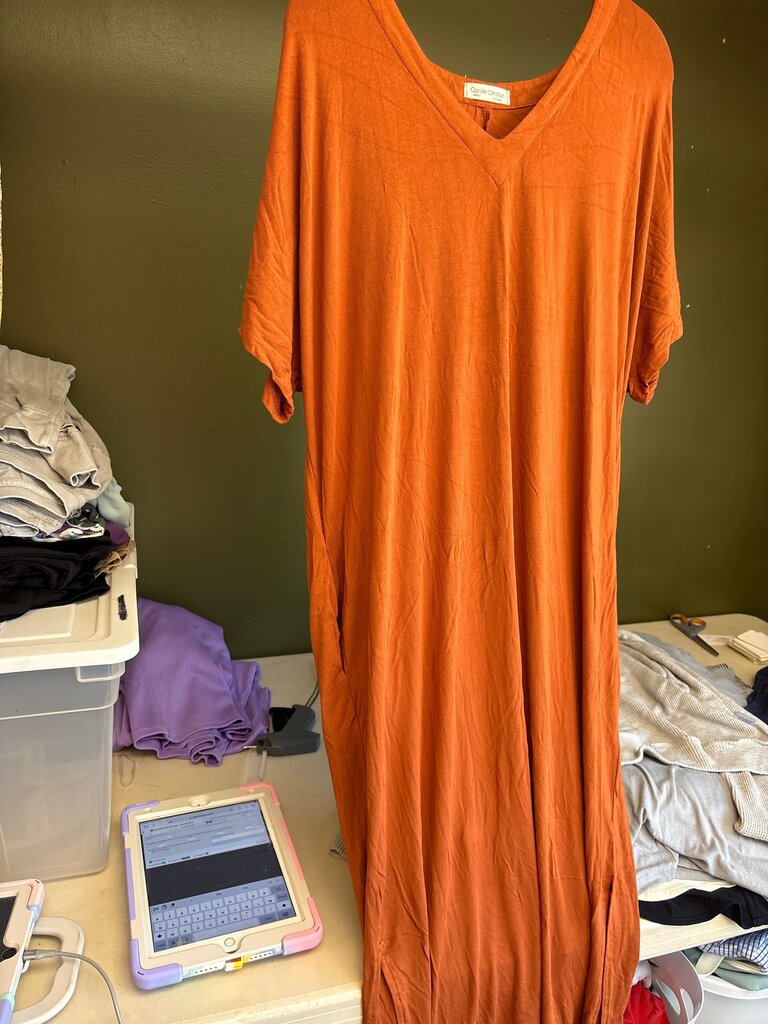Carole Christian Orange V-Neck Maxi Dress