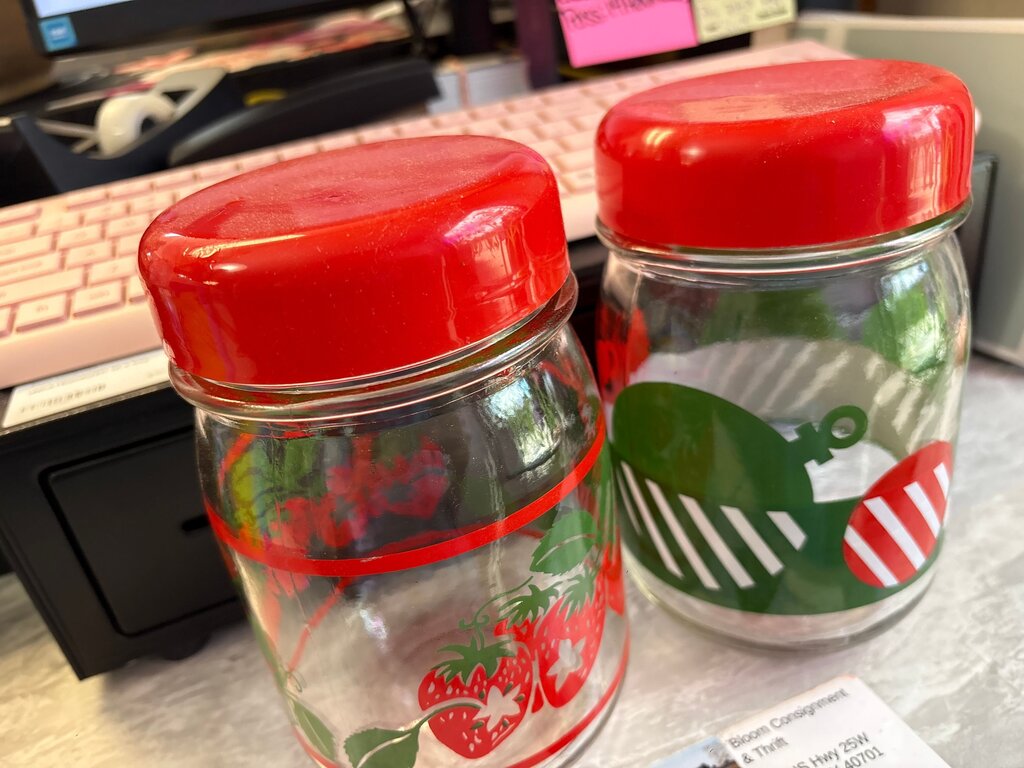 Vintage Glass Storage Jars with Red Lids