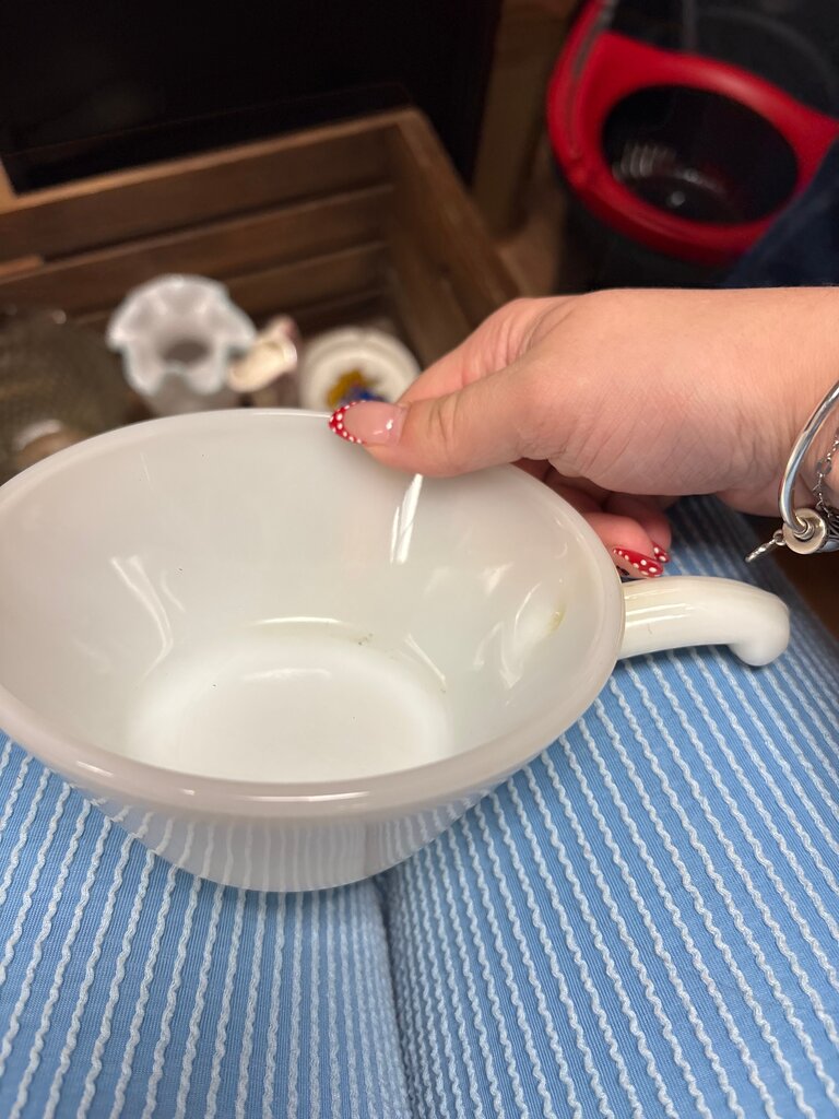 White Glass Bowl with Handle