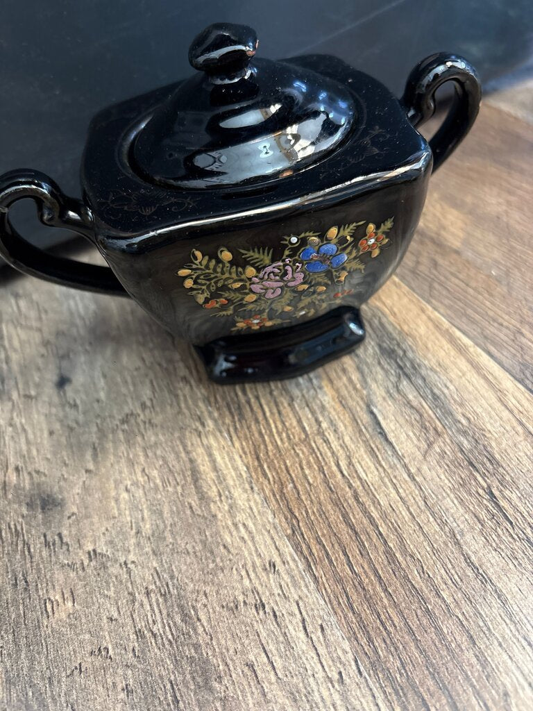 Vintage Black Floral Sugar Bowl