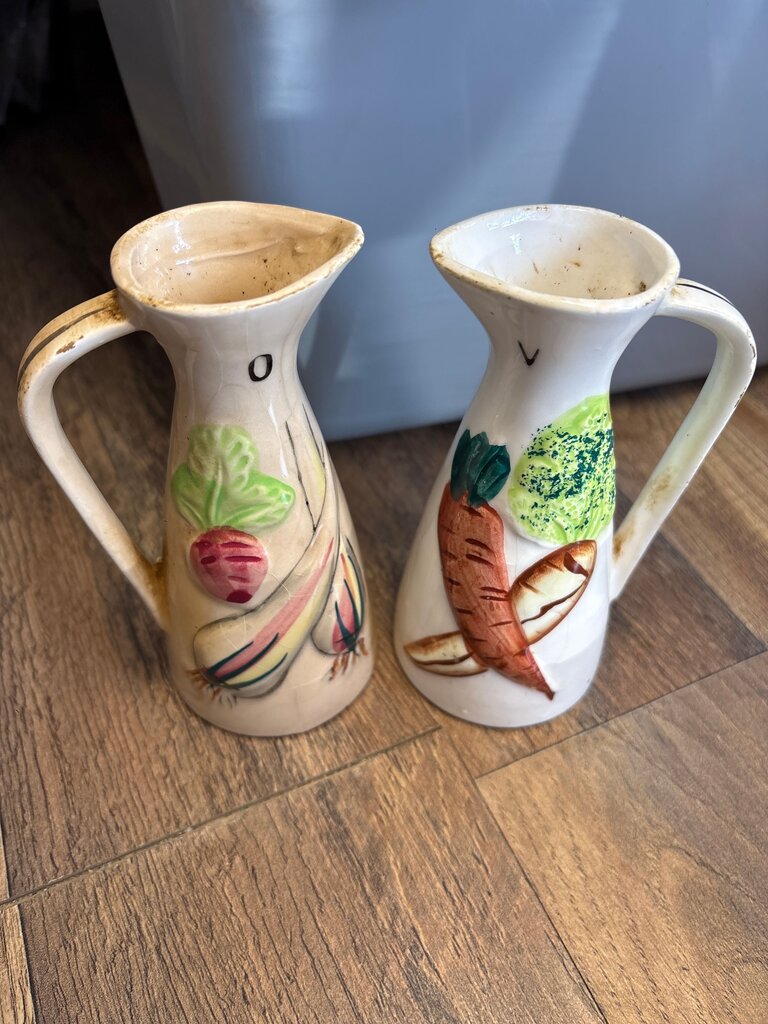 Vintage Ceramic Pitchers with Vegetable Designs