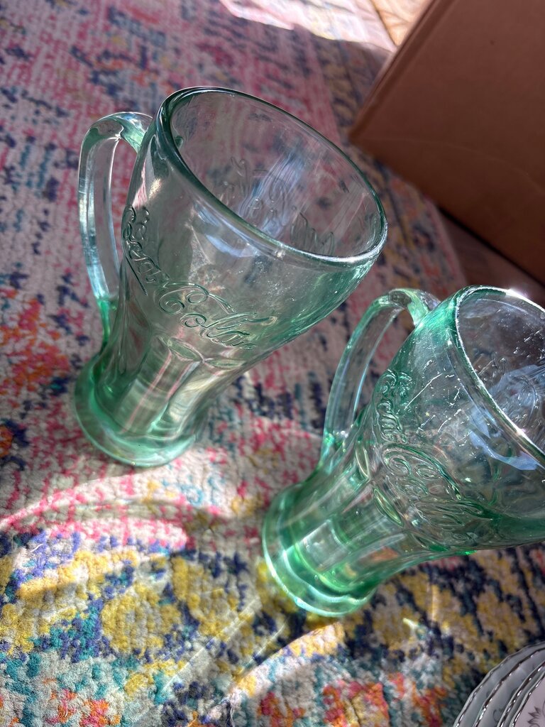 Coca-Cola Vintage Green Glass Mugs