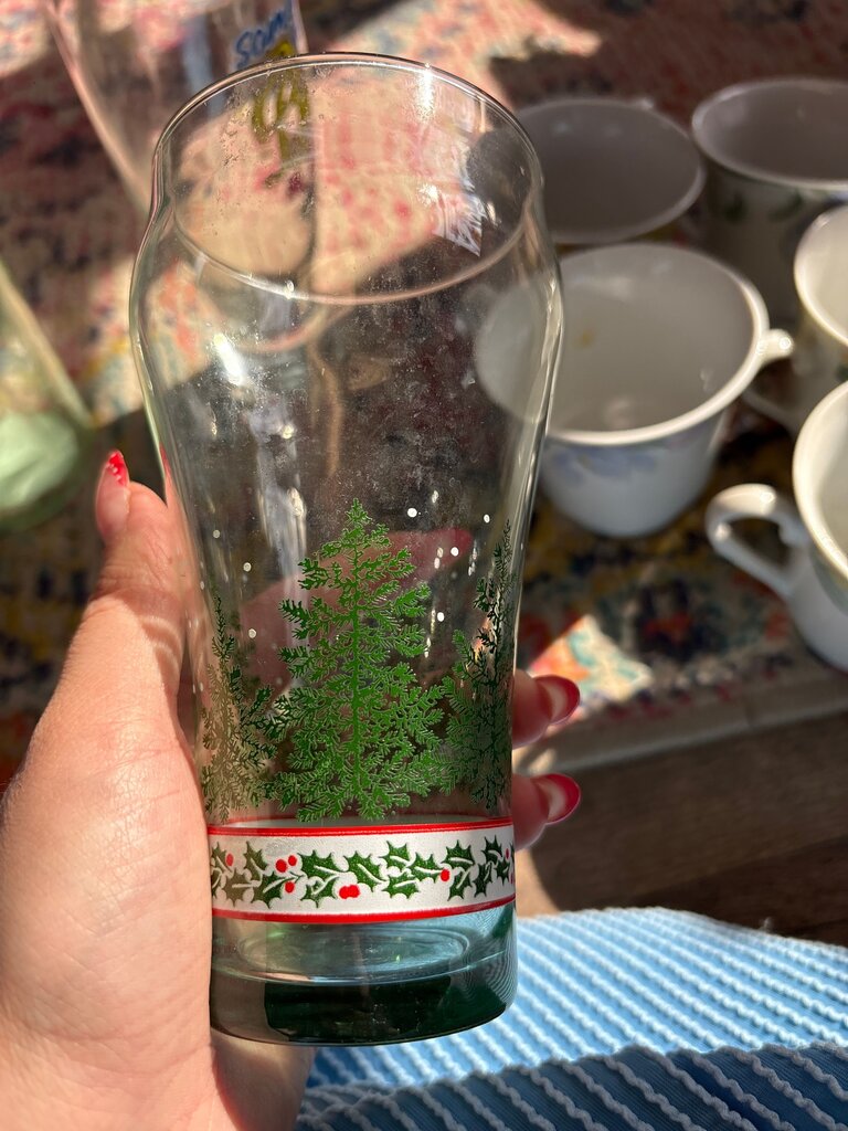 Holiday Themed Glass with Pine Tree and Holly