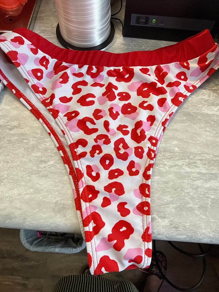 Red and Pink Leopard Print Swim Bottoms