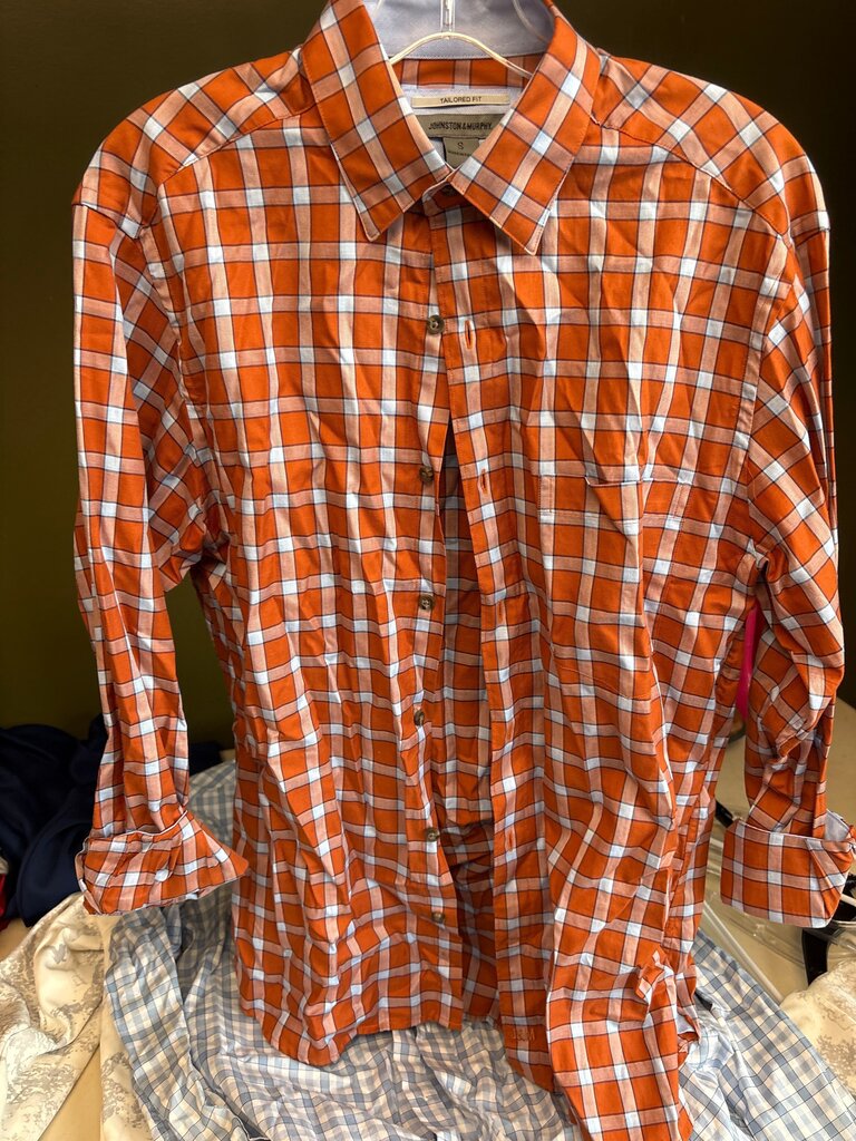 Johnston & Murphy Tailored Fit Orange Checkered Shirt