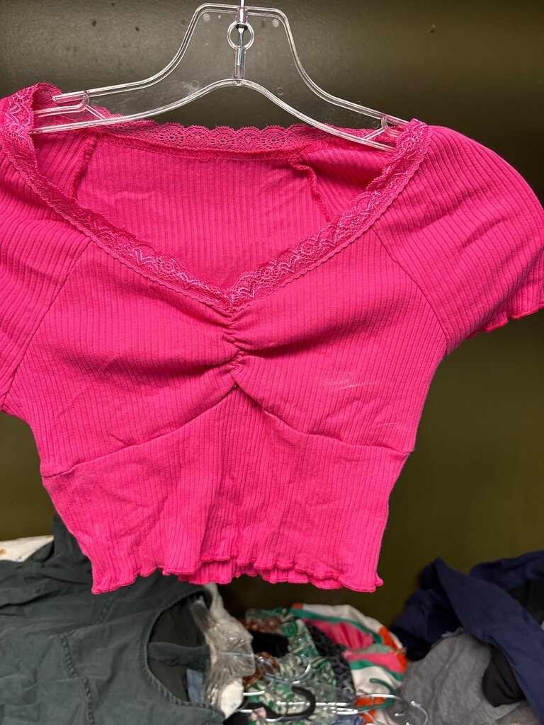 Pink Ribbed Crop Top