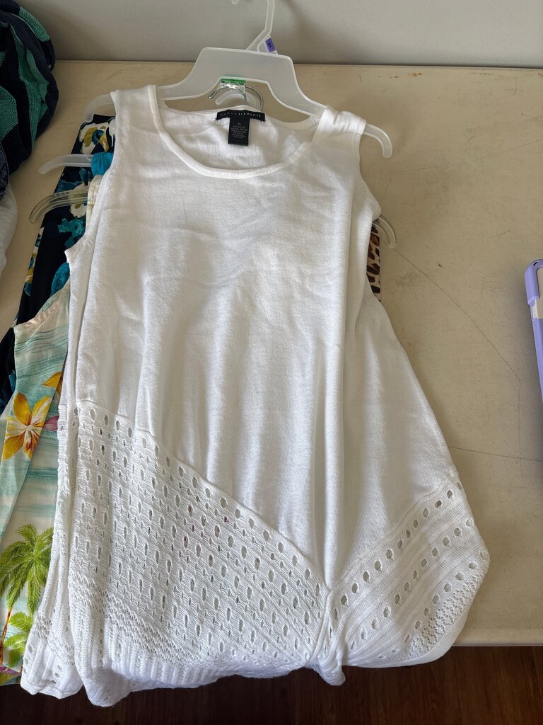 Grace Elements White Tank Top with Crochet Hem