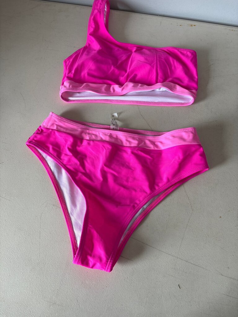 Pink One-Shoulder Swimsuit Set