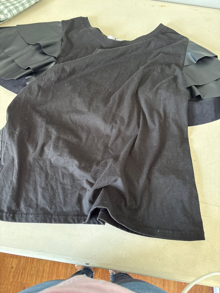 Black Ruffled Sleeve T-Shirt
