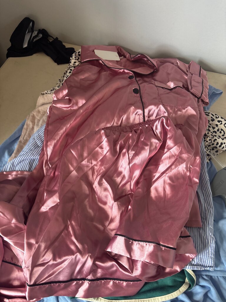 Pink Satin Pajamas Set 3 pieces