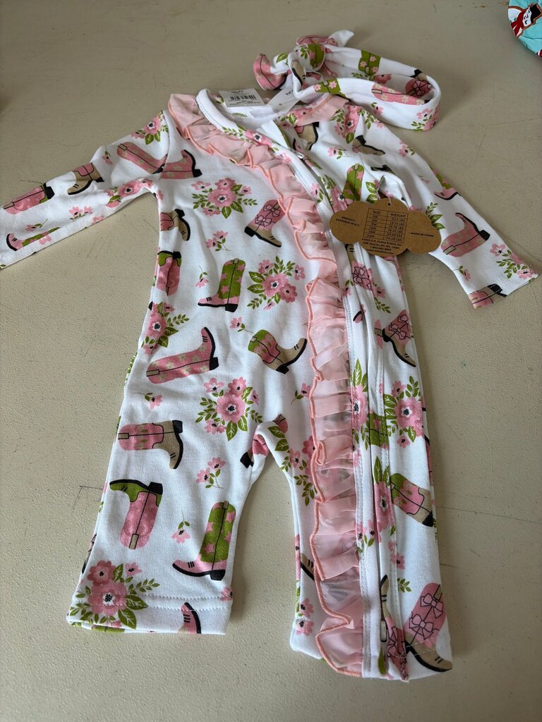 Baby Essentials Ruffled Floral Romper and Headband Set