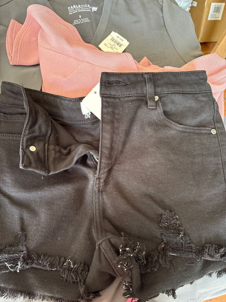 Black Distressed Denim Shorts