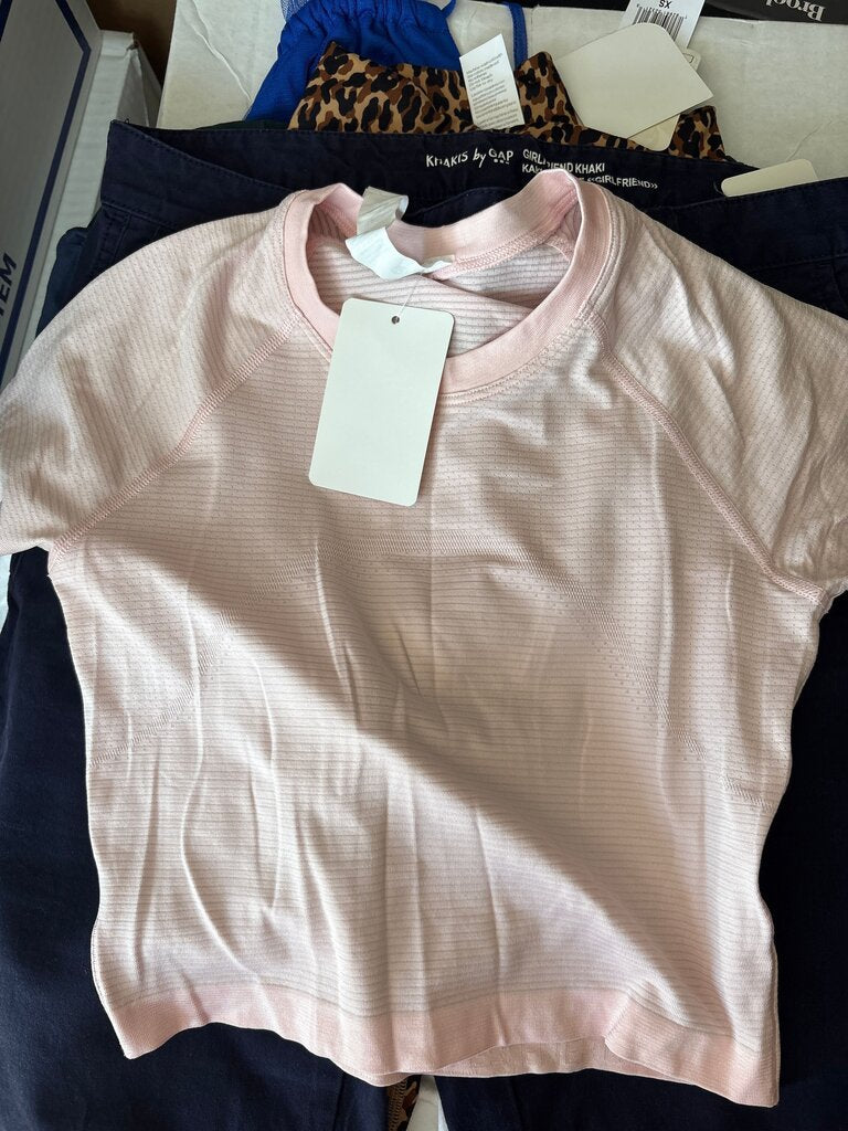 Pink Ribbed Short Sleeve Top