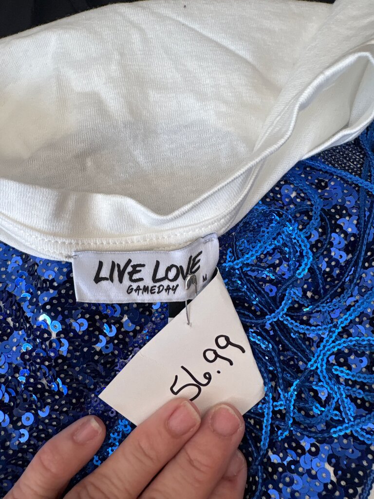 Live Love Gameday Women's Blue Sequin Football Shirt