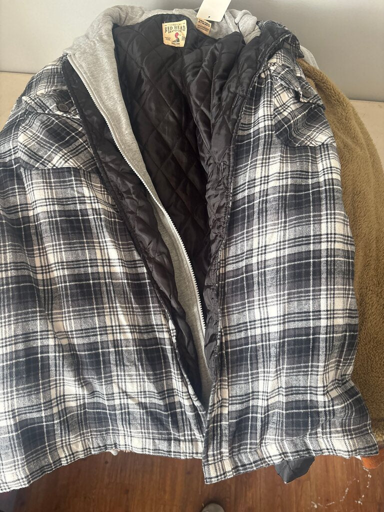 Red Head Plaid Jacket with Grey Hood
