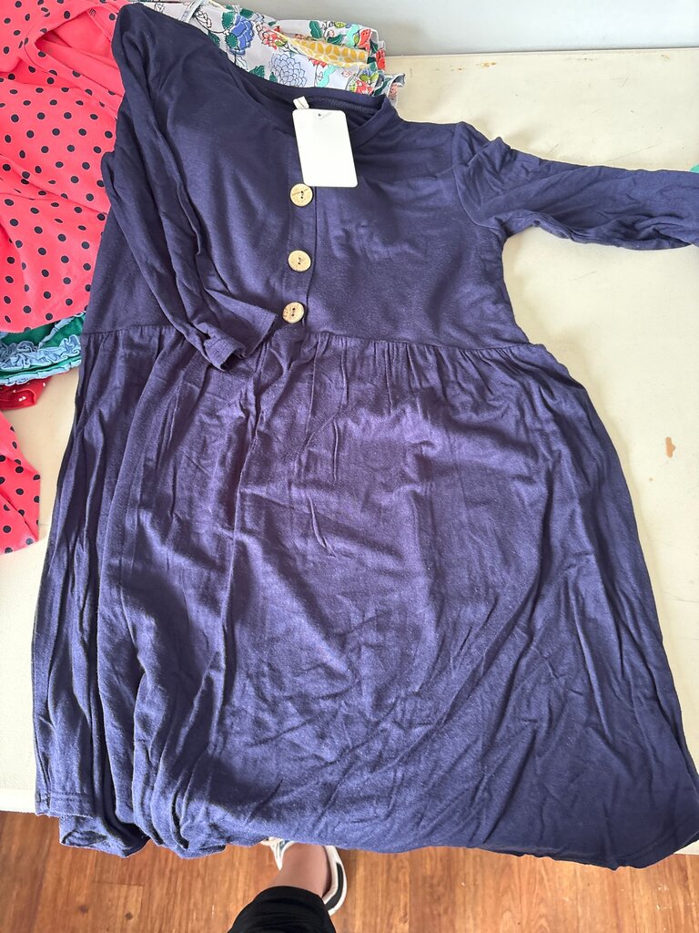 Girls Navy Blue Button-Down Dress