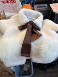 Petit Maison Kids White Furry Jacket with Brown Bow