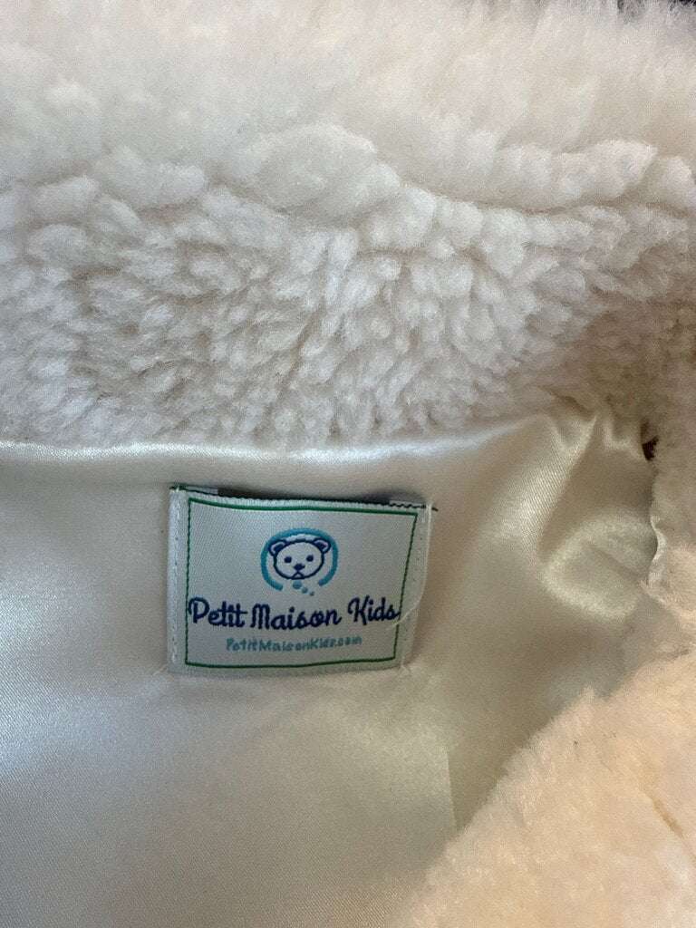 Petit Maison Kids White Furry Jacket with Brown Bow