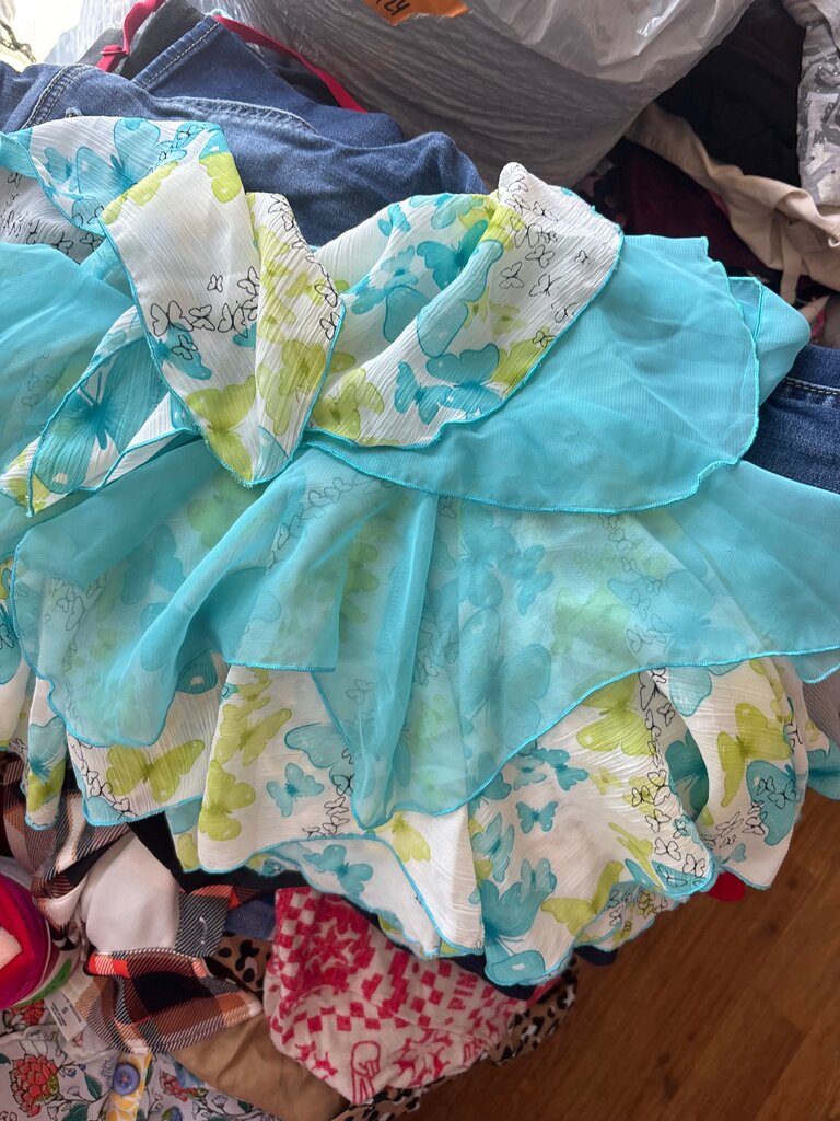 Girls' Aqua Floral Ruffle Top