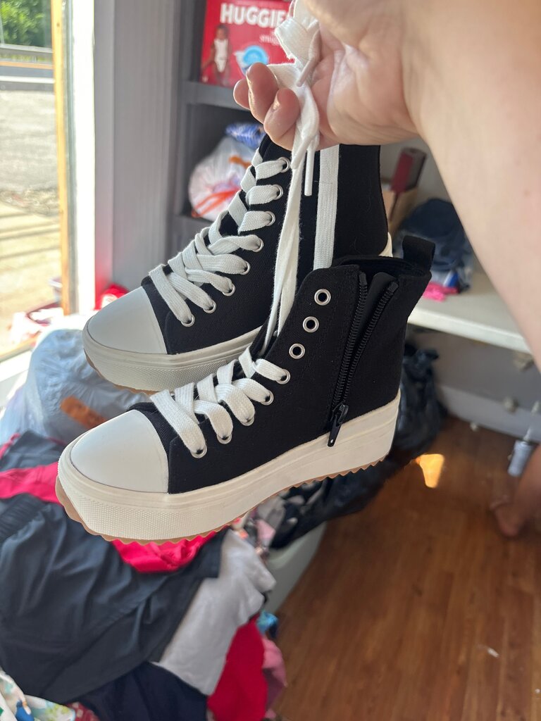 Black High-top Sneakers with White Sole