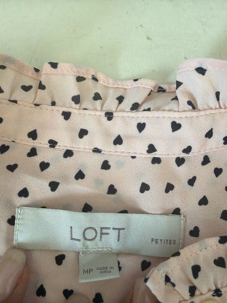 LOFT Petites Pink Heart Print Blouse