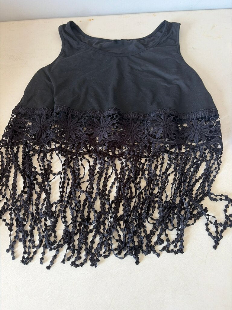 Black Lace Trimmed Tank Top