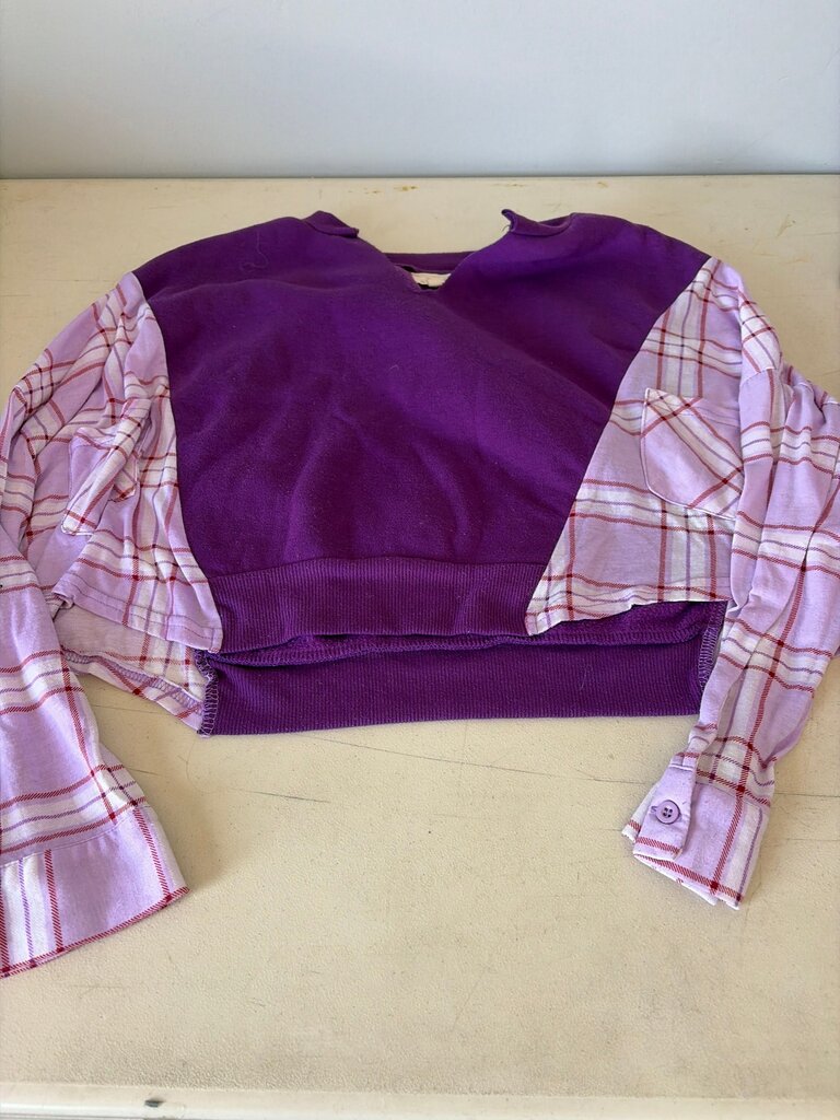 Purple Pullover with Plaid Sleeves