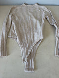 Beige Long Sleeve Ribbed Bodysuit