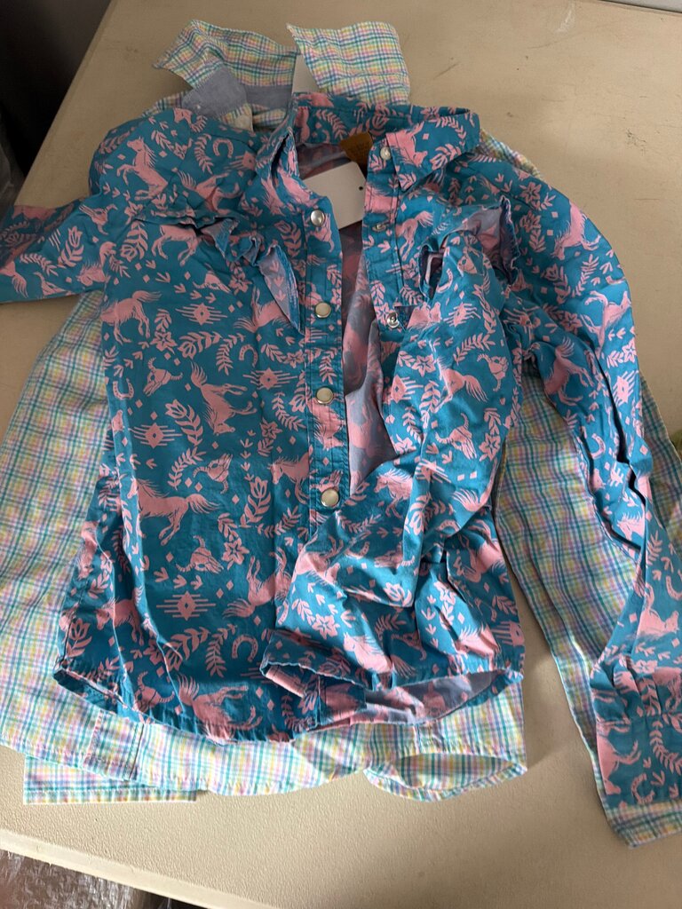 Girls' Blue and Pink Animal Print Shirt