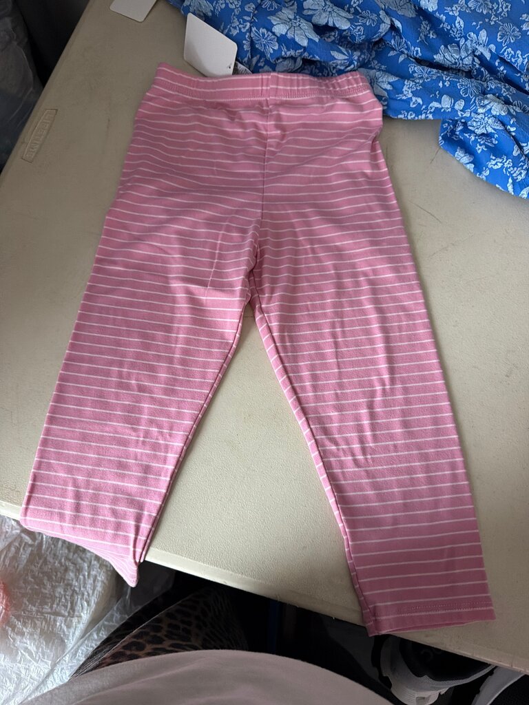 Girls Pink Striped Leggings