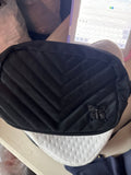 Black Quilted Cosmetic Pouch with Butterfly Design