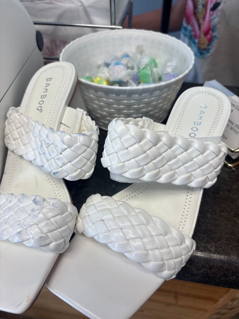 Bamboo White Braided Slide Sandals