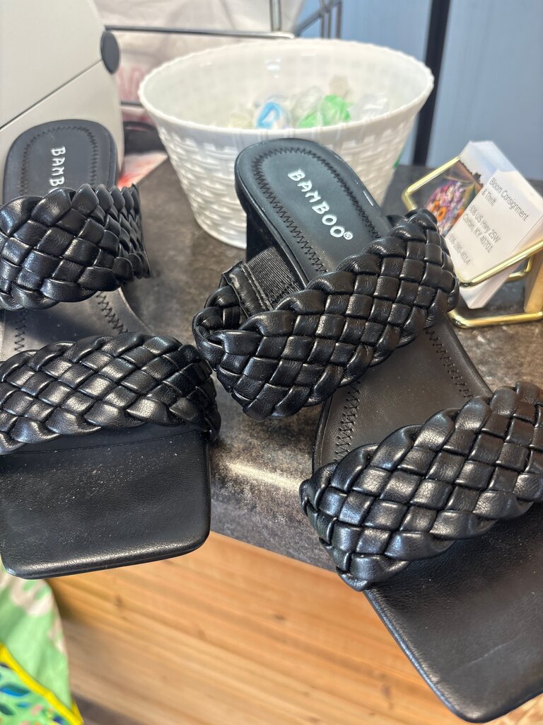 Bamboo Black Woven Slide Sandals