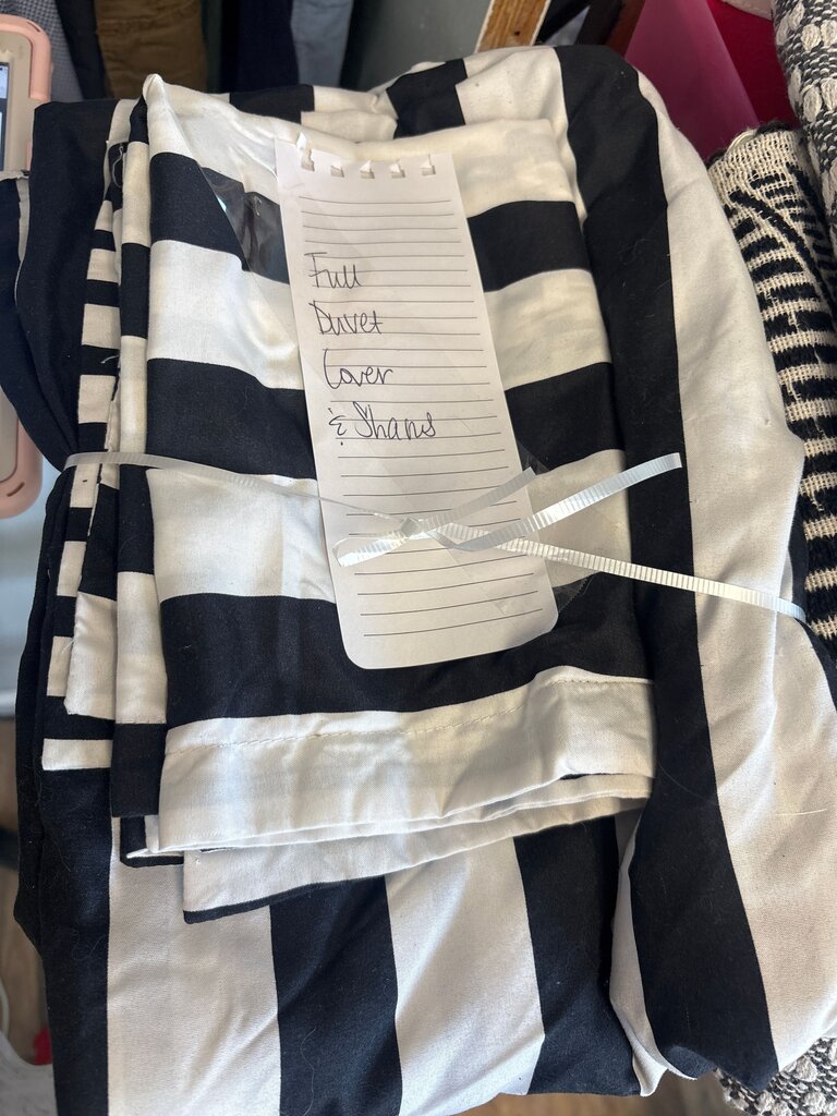 Full Black and White Striped Duvet Cover and Shams Set