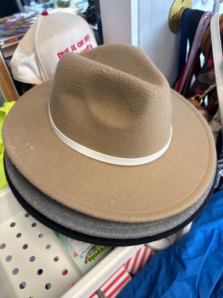 Beige Felt Wide Brim Hat