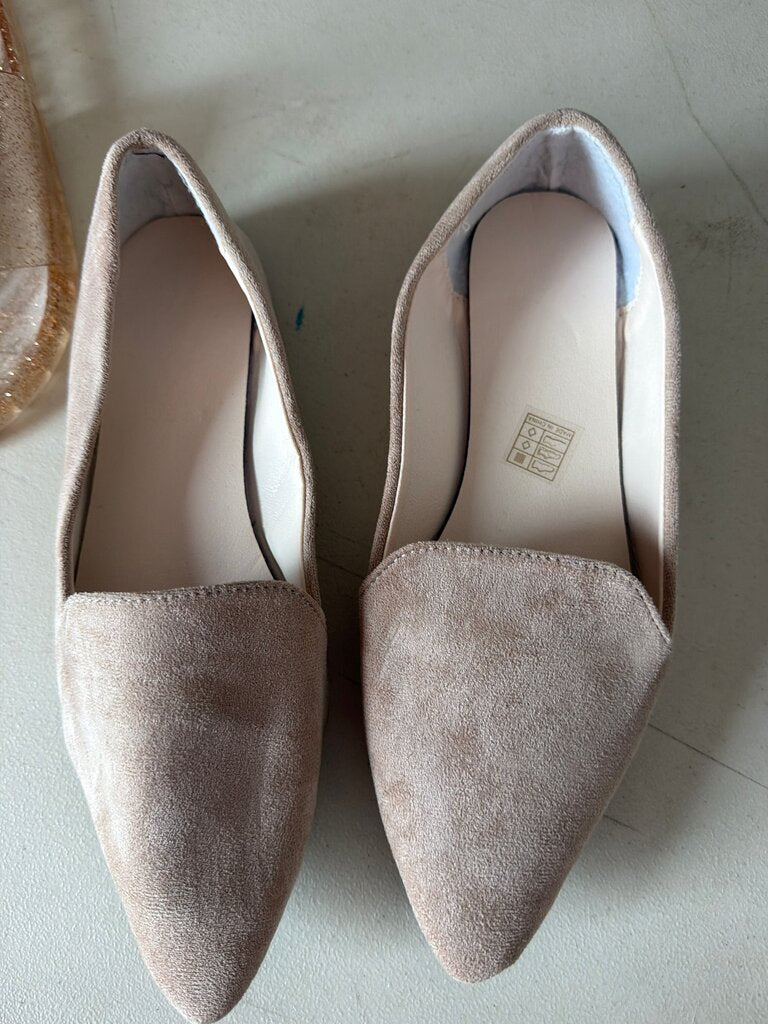 Beige Suede Pointed Toe Flats
