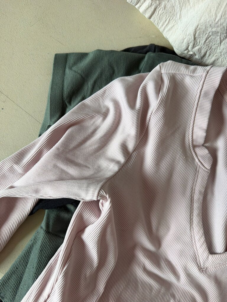 Pink Ribbed Long Sleeve Top