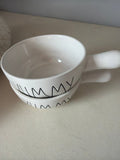White Ceramic Bowls with Handle and Yummy Design