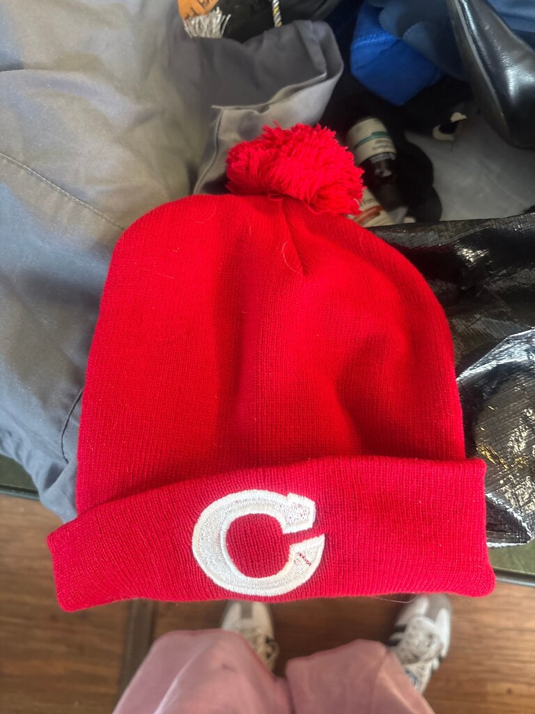 Red Knit Hat with Pom Pom