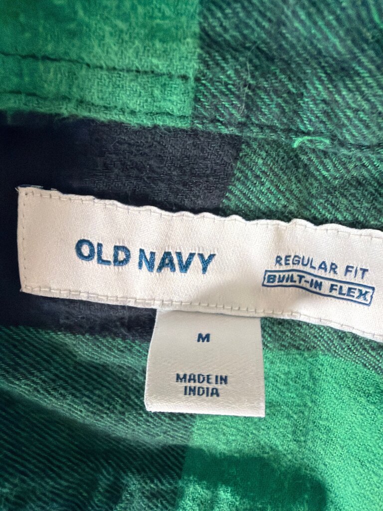 Old Navy Green and Black Plaid Flannel Shirt