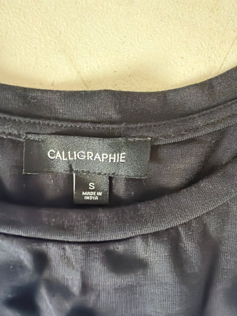 Calligraphie Black Top with Beaded Shoulders