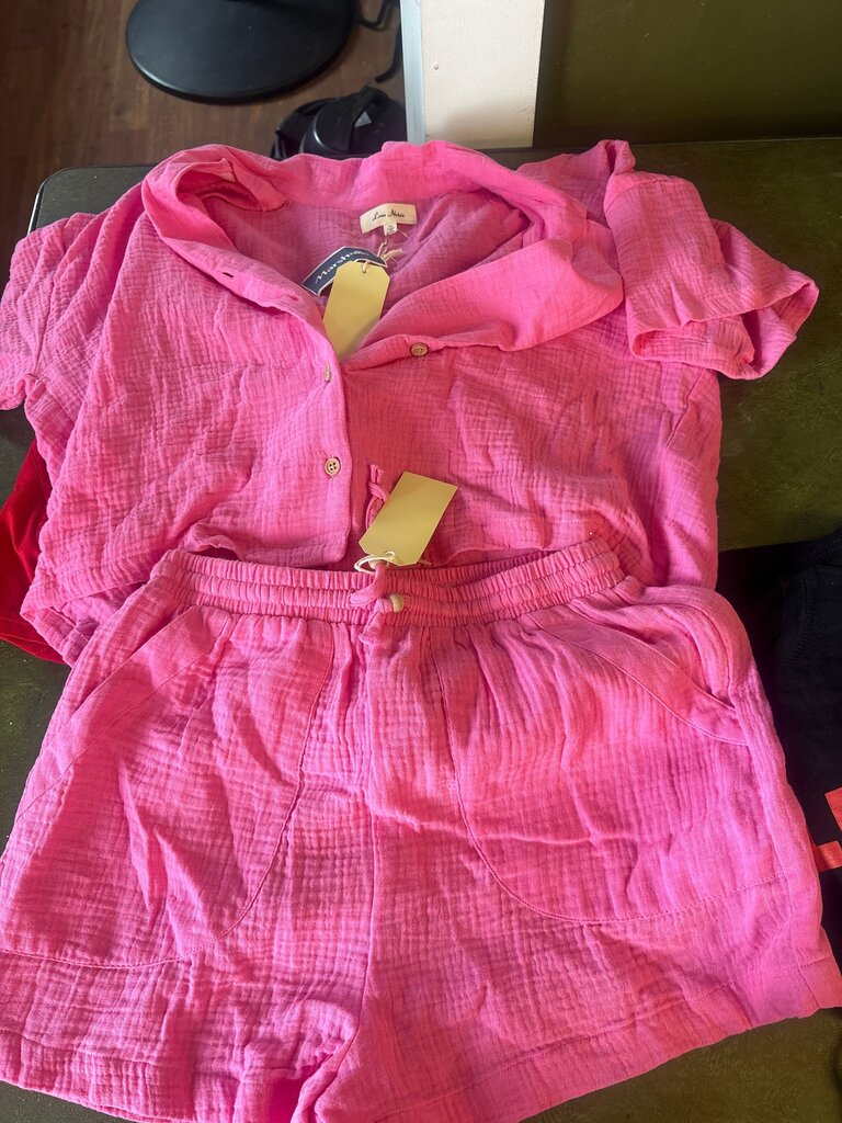 Pink Button-Up Short Set