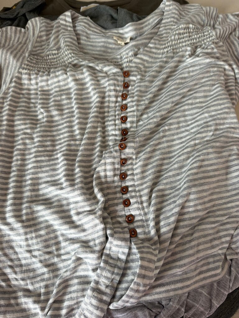POL Striped Button-Up Top
