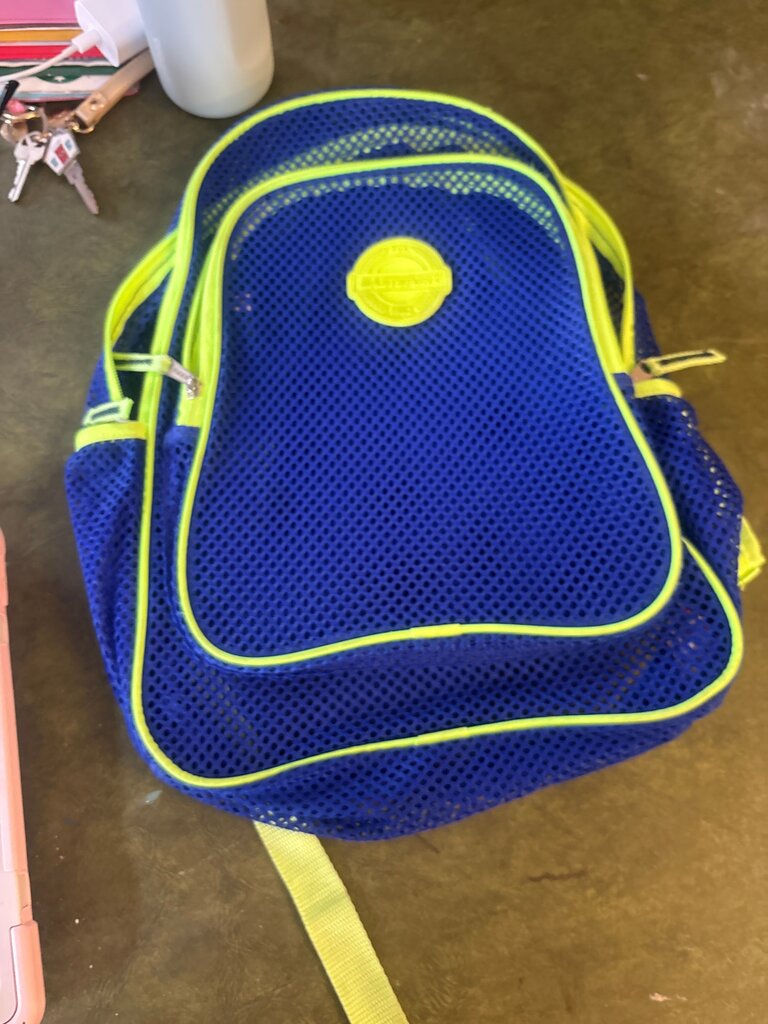 Blue Mesh Backpack with Neon Yellow Accents
